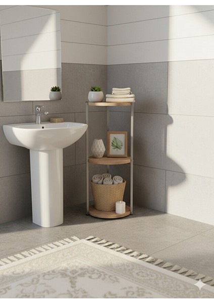 Dekoratif 3 Katlı Raflık, Çiçeklik, Köşe Rafi, Sehpa Çok Amaçlı Raf -Gri Ceviz- fiyatları