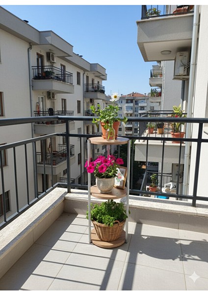 Dekoratif 3 Katlı Raflık, Çiçeklik, Köşe Rafi, Sehpa Çok Amaçlı Raf -Gri Ceviz- modelleri