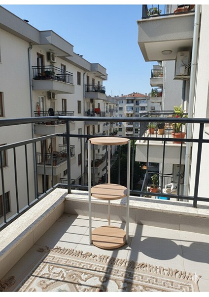 Dekoratif 3 Katlı Raflık, Çiçeklik, Köşe Rafi, Sehpa Çok Amaçlı Raf -Gri Ceviz- fırsatları