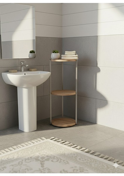 Dekoratif 3 Katlı Raflık, Çiçeklik, Köşe Rafi, Sehpa Çok Amaçlı Raf -Gri Ceviz- indirimleri