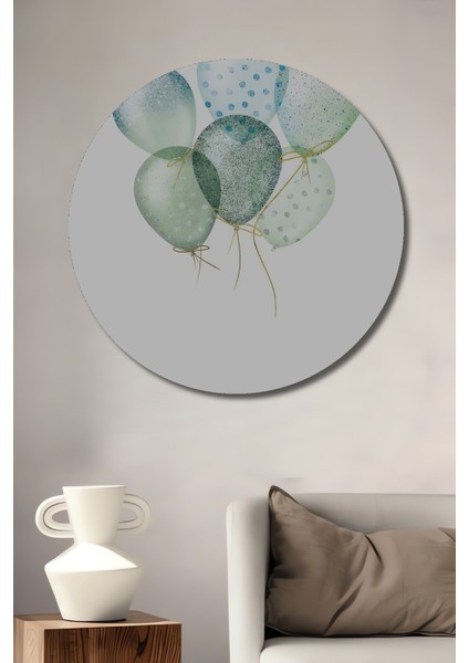 Dekoratif Ahşap Yuvarlak Tablo Renkli Balonlar