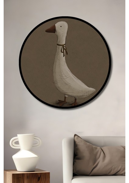 Dekoratif Ahşap Yuvarlak Çerçeve Görünümlü Tablo Renkli Ördek