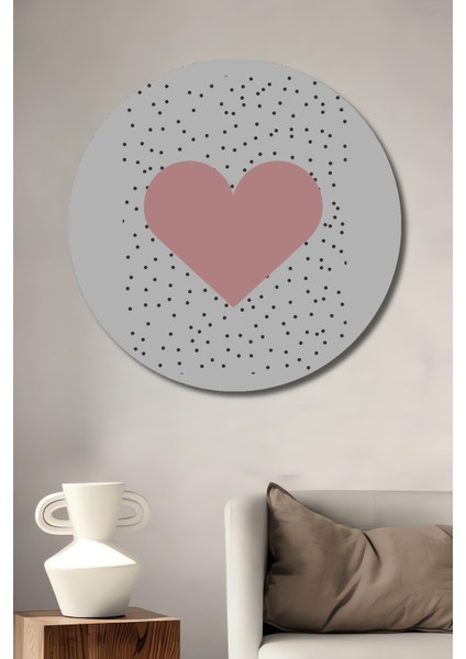 Dekoratif Ahşap Yuvarlak Tablo Pembe Kalp Noktalar