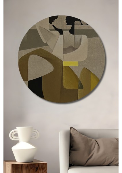 Dekoratif Ahşap Yuvarlak Tablo Soyut Şekiller Buluşması