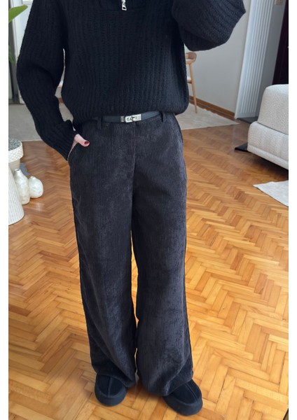 Kadife Palazzo Pantolon- Siyah indirimleri