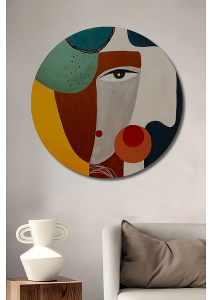 Dekoratif Ahşap Yuvarlak Tablo Soyut Yüz