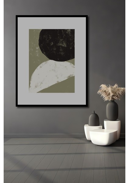 Dekoratif Ahşap Dikdörtgen Tablo Soyut Kompozisyon Çerçeve Görünümlü