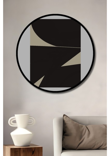 Dekoratif Ahşap Yuvarlak Çerçeve Görünümlü Tablo Soyut Geometri