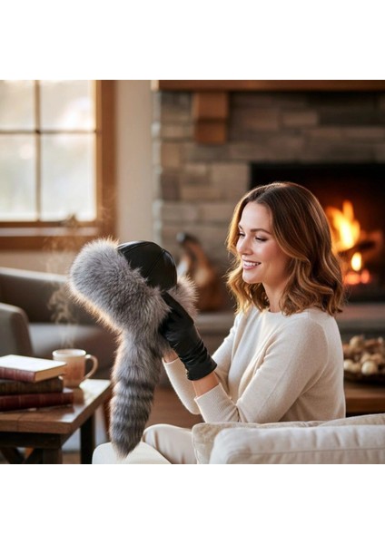 Gerçek Deri Kuyruklu Deri Börk Erkek Kadın Şapka Bere Gri fiyatları