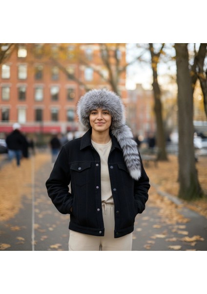 Gerçek Deri Kuyruklu Deri Börk Erkek Kadın Şapka Bere Gri fırsatları