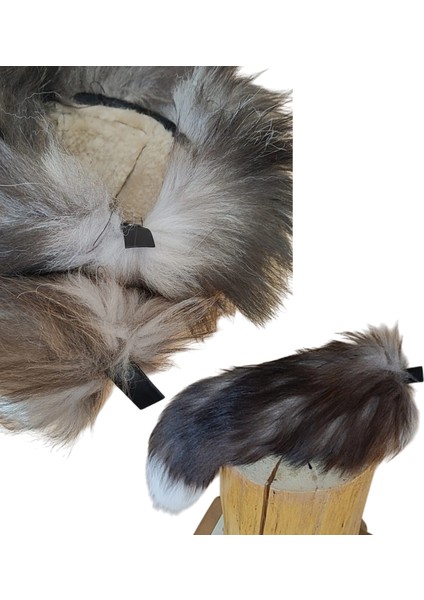 Gerçek Deri Kuyruklu Deri Börk Erkek Kadın Şapka Bere Gri indirimleri