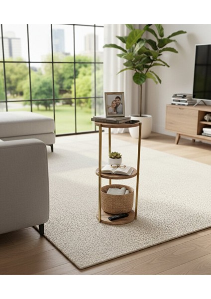 Dekoratif 3 Katlı Raflık, Çiçeklik, Köşe Rafi, Sehpa Çok Amaçlı Raf -Gold Ceviz- modelleri