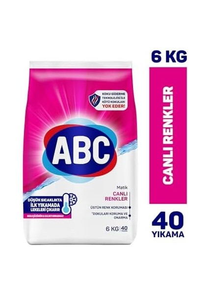 Abc Matik Renkliler 40 Yıkama Toz Çamaşır Deterjanı (1 x 6 Kg)