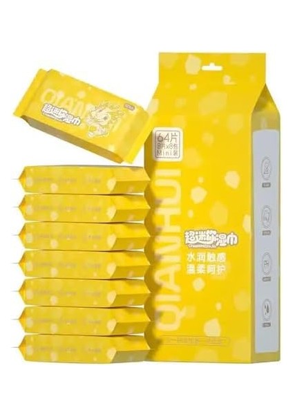 Promosyonca Cep Islak Mendil, Mini Paket, 8'li Set, Kokusuz, Doğal (Sarı) fiyatları