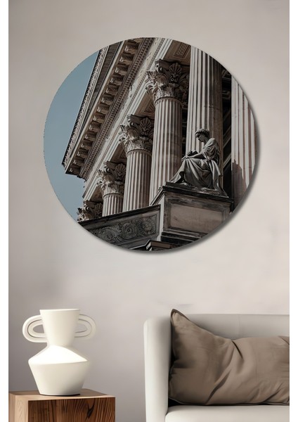 Dekoratif Ahşap Yuvarlak Tablo Antik Tapınak Sütunları