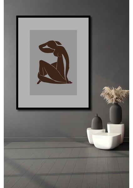 Dekoratif Ahşap Dikdörtgen Tablo Düşünen Kadın Silüet Çerçeve Görünümlü