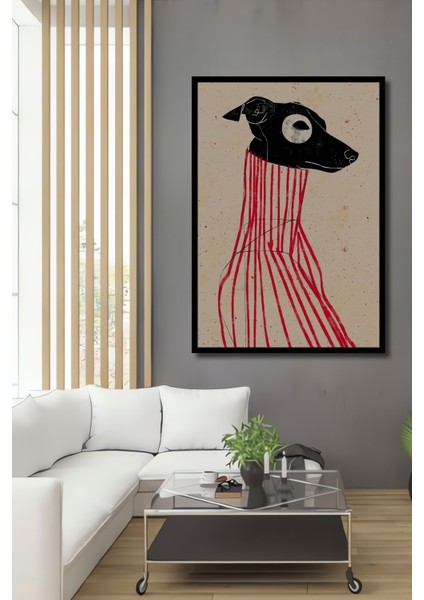 Dekoratif Ahşap Dikdörtgen Tablo Köpek Portresi Çerçeve Görünümlü