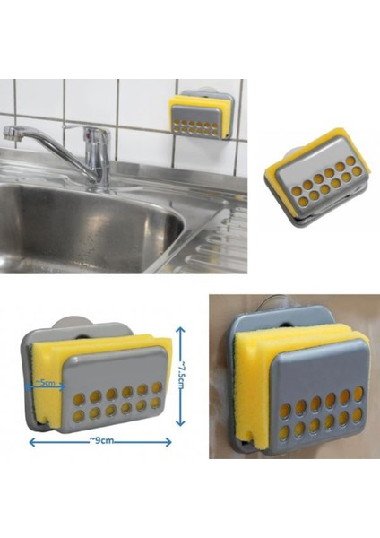 Yapışkanlı Vantuzlu Bulaşık Süngeri Askısı - 1 Adet Sünger Hediyeli fiyatları