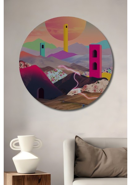 Dekoratif Ahşap Yuvarlak Tablo Renkli Kuleler Diyarı