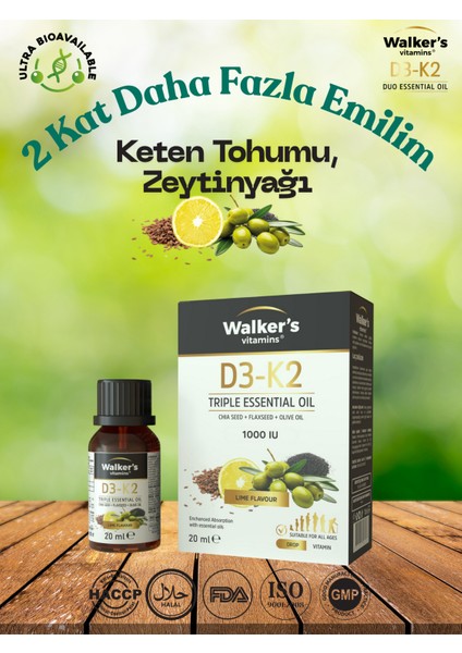 D3 K2 20 ml ( Zeytinyağı , Keten Tohumu Yağı ) Sprey Damla - 1 Walkers D3 K2 20 ml ( Zeytinyağı , Keten Tohumu Yağı ) Sprey Damla