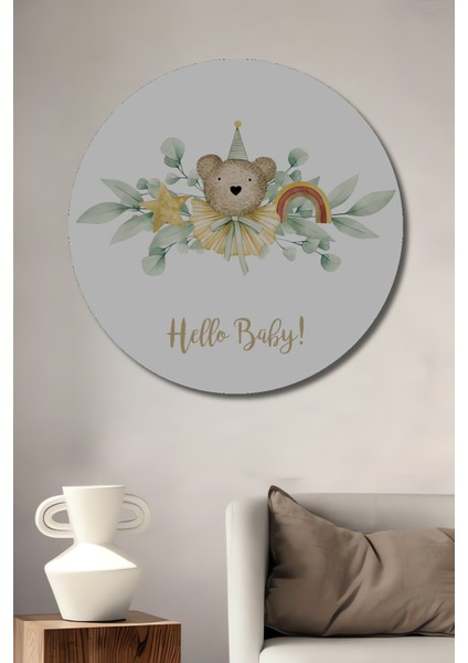 Dekoratif Ahşap Yuvarlak Tablo Merhaba Bebek