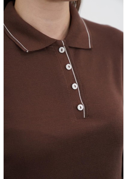 Polo Yaka Düğmeli Triko-Kahverengi modelleri