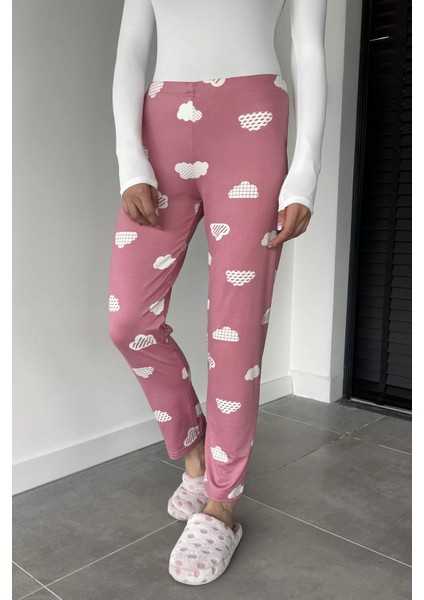 Kadın Bel Lastikli Bulut Baskılı Pijama Altı P-00018767