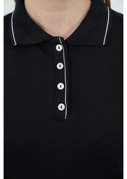 Polo Yaka Düğmeli Triko-Siyah modelleri
