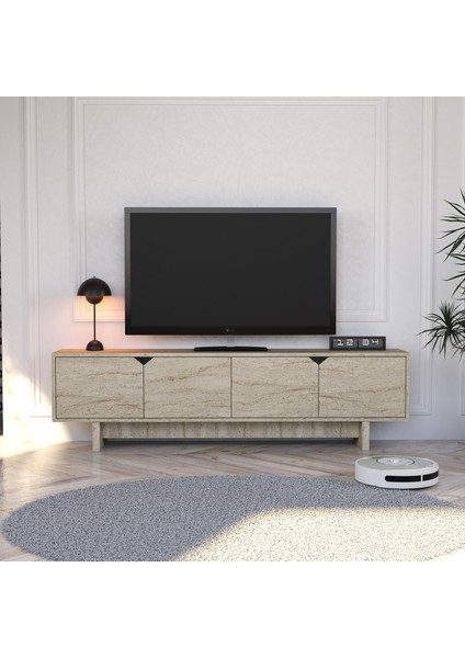 Turan Traverten Tv Ünitesi - 180 cm Modern Tasarım, Ekonomik Tv Ünitesi, Kulpsuz