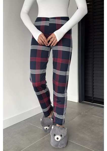 Kadın Ekose Desenli Bel Lastikli Pijama Altı P-00018774