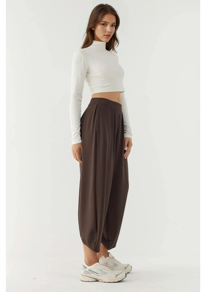 Kadın Cepli Modal Touch Şalvar Pantolon Kahve Kahvesi