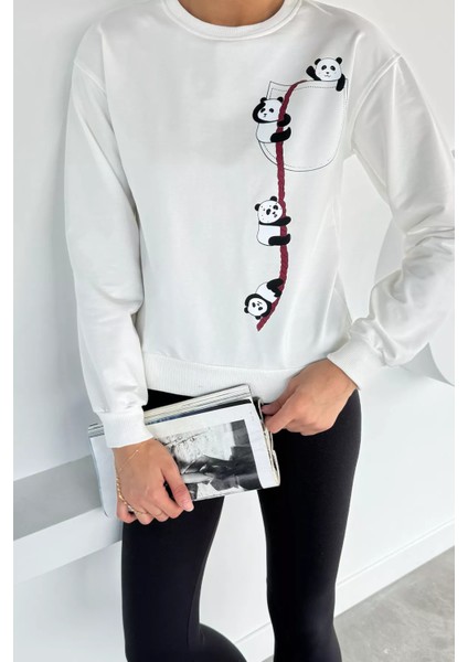 Kadın Ön Baskılı Bisiklet Yaka Sweatshirt P-00018479 fiyatları