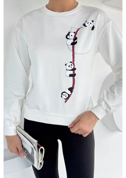 Kadın Ön Baskılı Bisiklet Yaka Sweatshirt P-00018479 modelleri