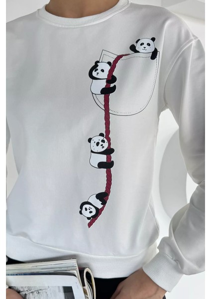 Kadın Ön Baskılı Bisiklet Yaka Sweatshirt P-00018479 fırsatları