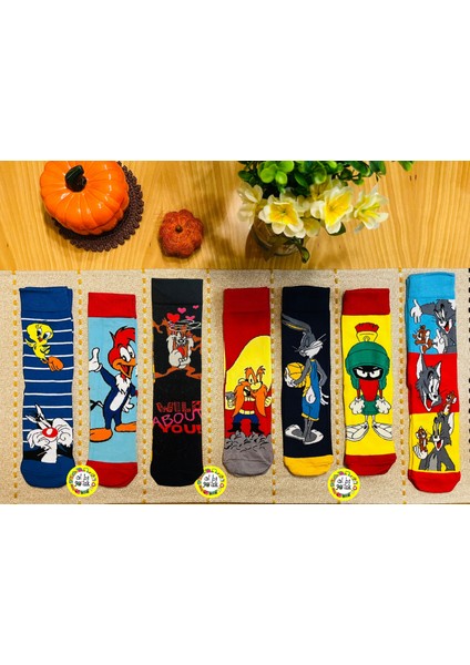 Al Bi 90Lık 7'li Çizgi Film Desenli Renkli Soket Çorap modelleri