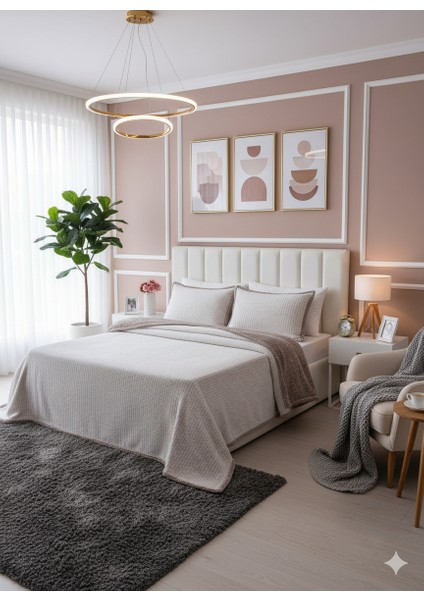 Battaniye Çift Kişilik Yatak Örtüsü Seti Allday Mosaic Bej