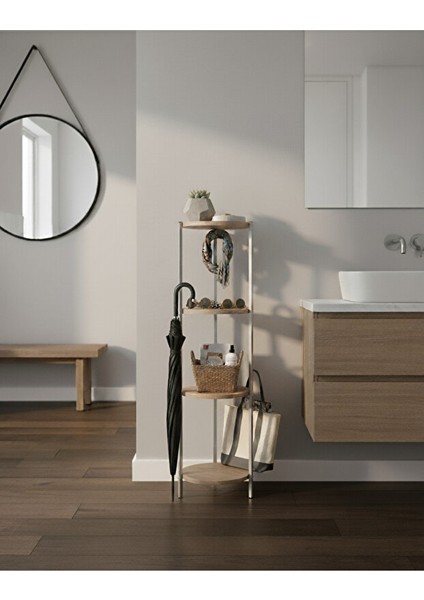 Dekoratif 4 Katlı Raflık, Çiçeklik, Köşe Rafi, Sehpa Çok Amaçlı Raf -Gri Ceviz- modelleri