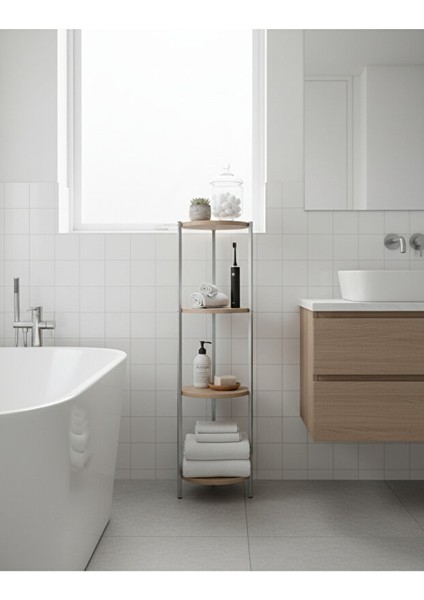 Dekoratif 4 Katlı Raflık, Çiçeklik, Köşe Rafi, Sehpa Çok Amaçlı Raf -Gri Ceviz- fırsatları