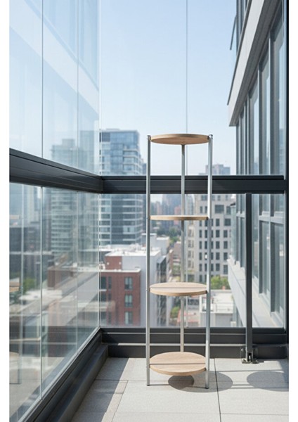 Dekoratif 4 Katlı Raflık, Çiçeklik, Köşe Rafi, Sehpa Çok Amaçlı Raf -Gri Ceviz- indirimleri