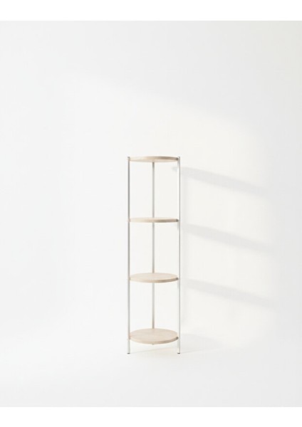 Dekoratif 4 Katlı Raflık, Çiçeklik, Köşe Rafi, Sehpa Çok Amaçlı Raf -Gri Ceviz-