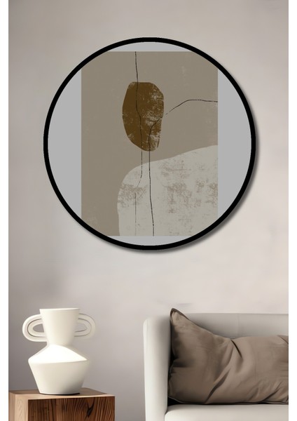 Dekoratif Ahşap Yuvarlak Çerçeve Görünümlü Tablo Soyut Şekiller