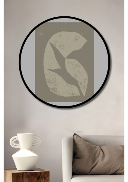 Dekoratif Ahşap Yuvarlak Çerçeve Görünümlü Tablo Soyut Şekiller