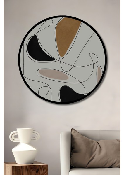 Dekoratif Ahşap Yuvarlak Çerçeve Görünümlü Tablo Soyut Sanat Ritimleri