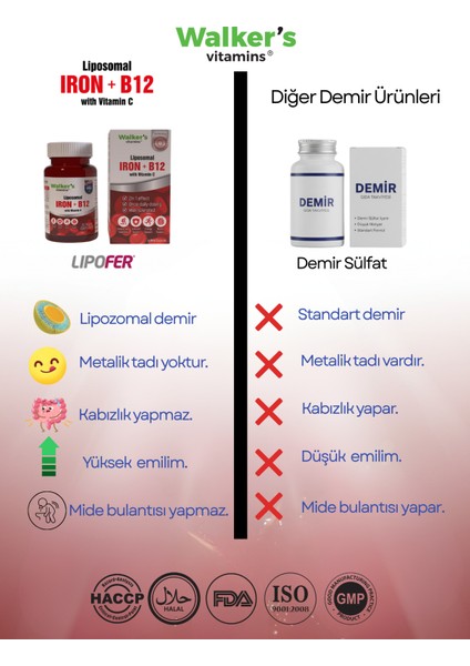 Lipozomal B12 Demir C Vitamini Methylcobalamin ( Metilkobalamin ) 30 Enerji Kapsül modelleri