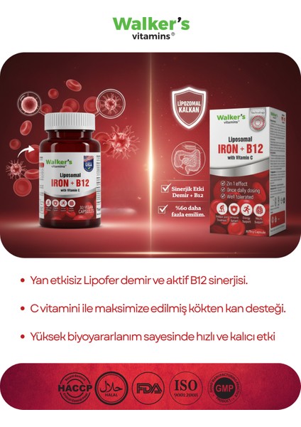 Lipozomal B12 Demir C Vitamini Methylcobalamin ( Metilkobalamin ) 30 Enerji Kapsül indirimleri