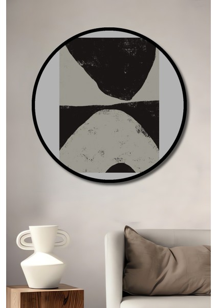 Dekoratif Ahşap Yuvarlak Çerçeve Görünümlü Tablo Soyut Dalgalar