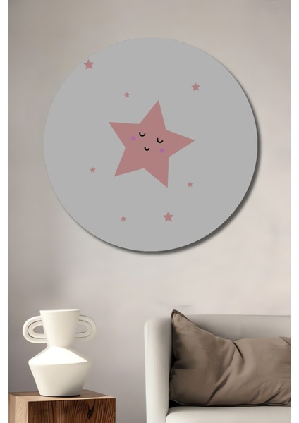 Dekoratif Ahşap Yuvarlak Tablo Gülen Yıldız