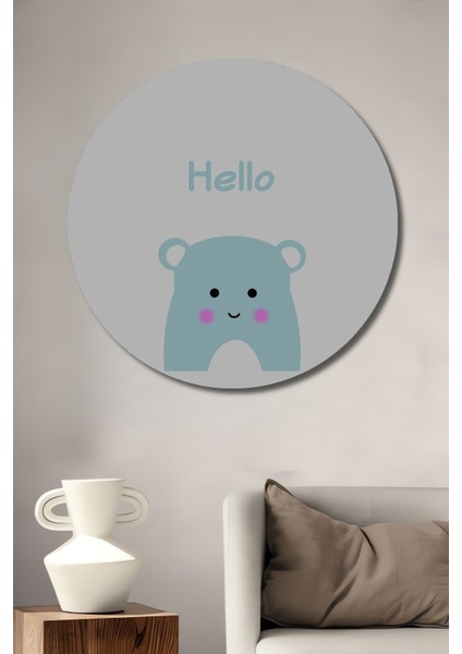 Dekoratif Ahşap Yuvarlak Tablo Merhaba Ayıcık