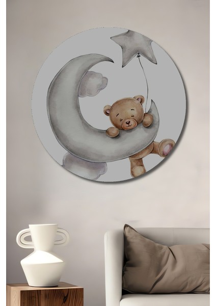 Dekoratif Ahşap Yuvarlak Tablo Ayı ve Yıldız Bulutu