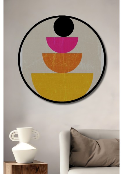 Dekoratif Ahşap Yuvarlak Çerçeve Görünümlü Tablo Renkli Dengeler